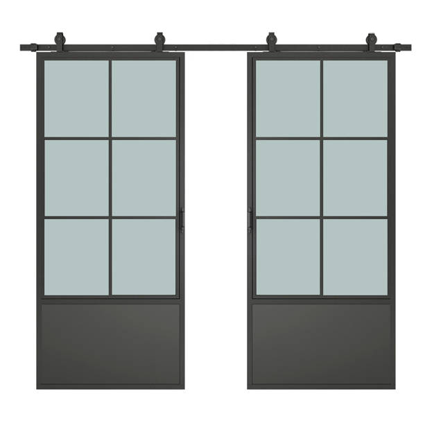 Calhome Glass and Metal Barn Door with Installation Hardware Kit Wayfair